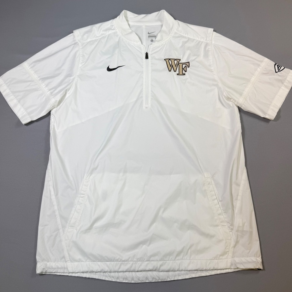 Wake Forest Demon Deacons Nike Coaches Jacket Mens L White 1/4 Zip Short Sleeve